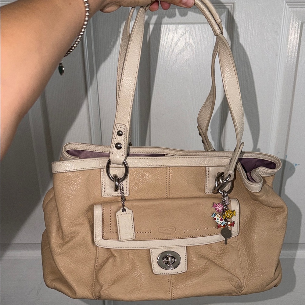 Coach Cream and Tan Shoulder Bag